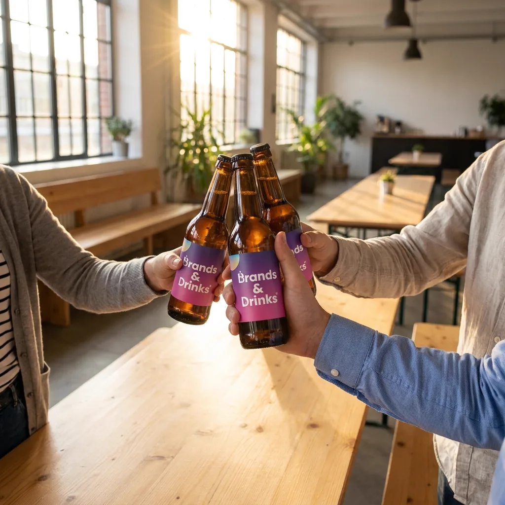 Personeel met drank met eigen etiket van Brands & Drinks